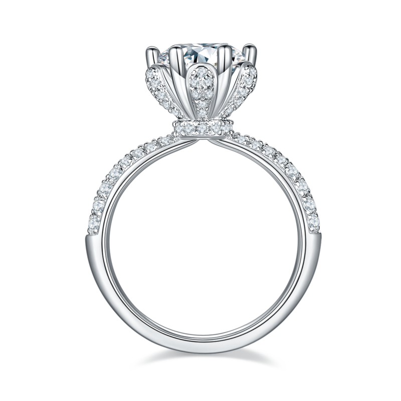 直臂豪镶花神S925银镀白金MoissaniteWomen's Ring2.0ctD级